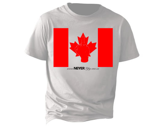 White Short Sleeve NEVER Fifty One Flag Canadian Made (Premium)