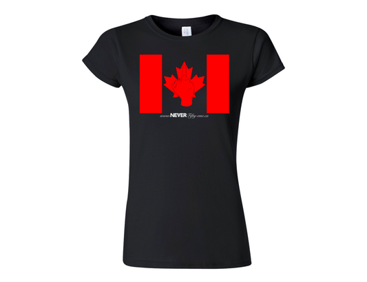 Women's NEVER Fifty One Flag t-Shirt Black Canadian Made (Premium)