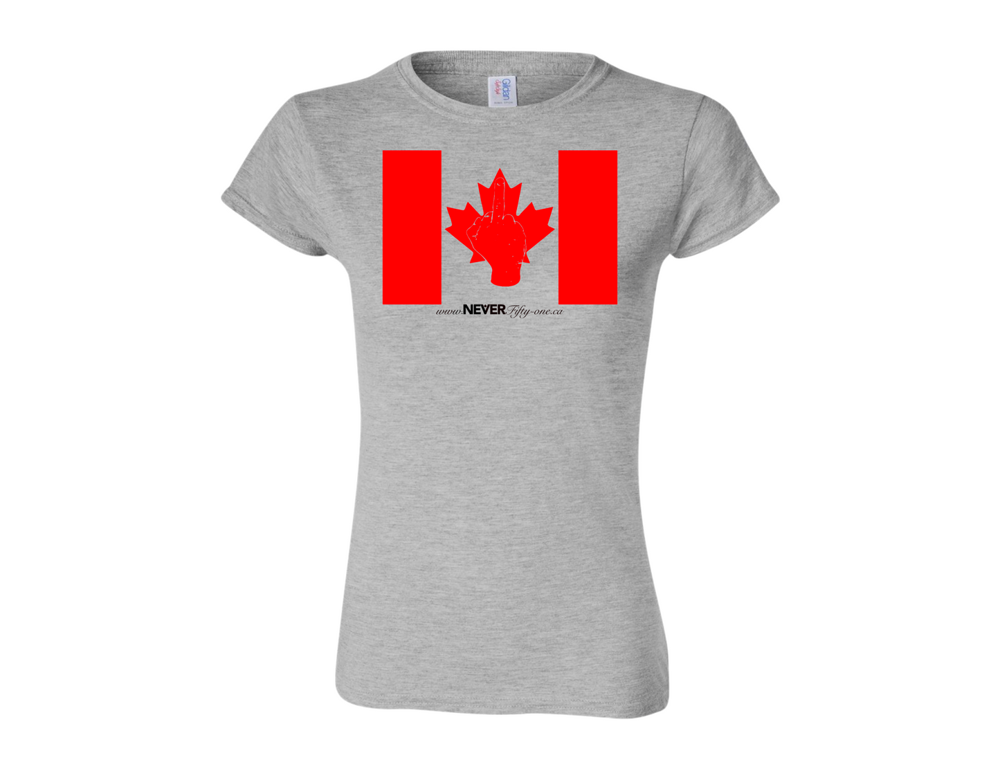 Women's NEVER Fifty-one flag t-shirt Grey Canadian Made (Premium)