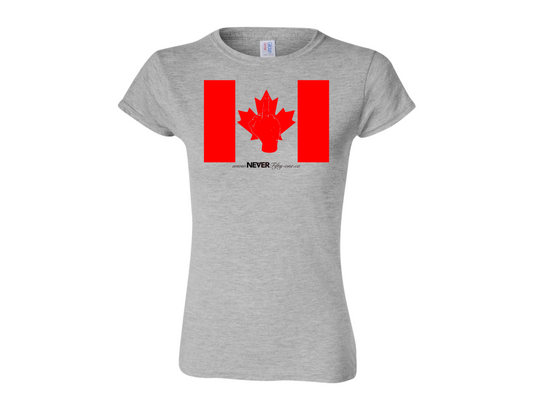 Women's NEVER Fifty-one flag t-shirt Grey Canadian Made (Premium)