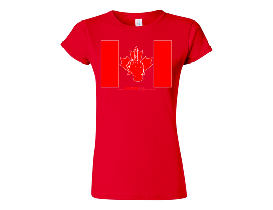 Womens NEVER Fifty-one Flag T-Shirt Red Canadian Made (Premium)
