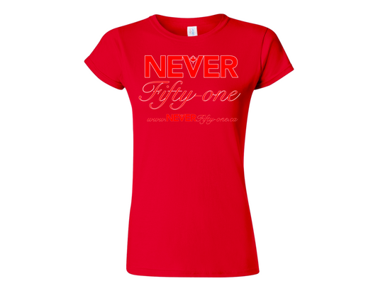 Womens NEVER Fifty-one T-Shirt Red Canadian Made (Premium)
