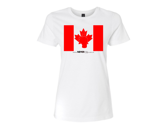 Womens NEVER Fifty-one Flag T-Shirt White Canadian Made (Premium)